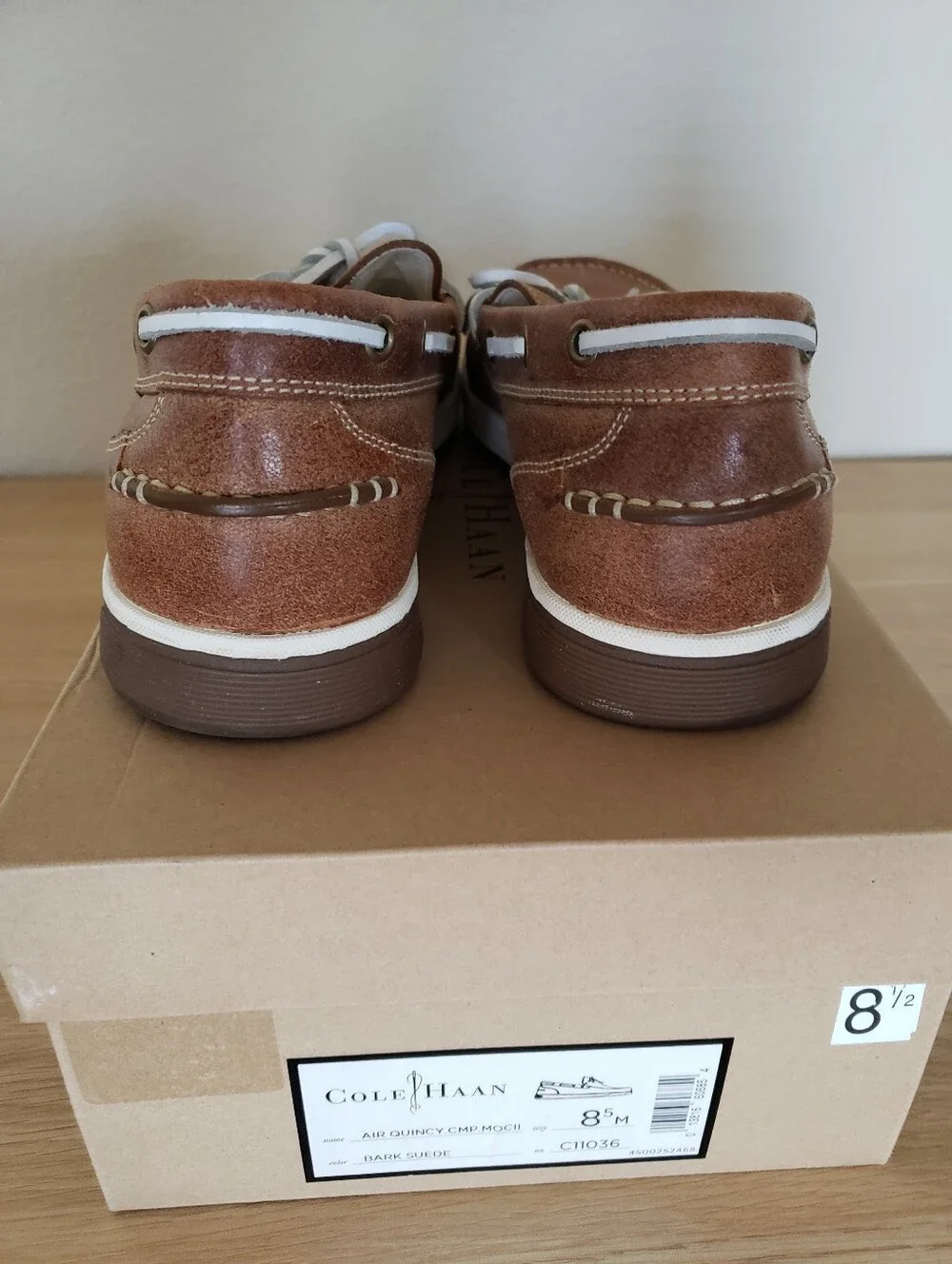 Cole Haan Brown Leather Men’s Boat Shoes with White Laces
